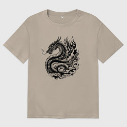 Футболка оверсайз женская Японский дракон - ирезуми, цвет: миндальный