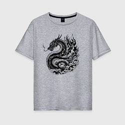 Женская футболка оверсайз Японский дракон - ирезуми