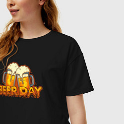 Футболка оверсайз женская Beer day, цвет: черный — фото 2