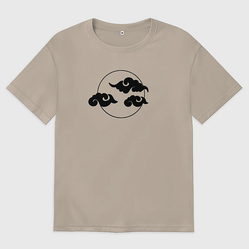 Женская футболка оверсайз Японские облака и луна / Миндальный – фото 1