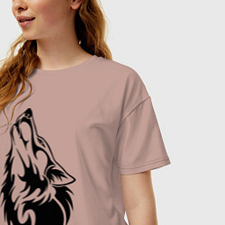 Футболка оверсайз женская Воющий волк, цвет: пыльно-розовый — фото 2