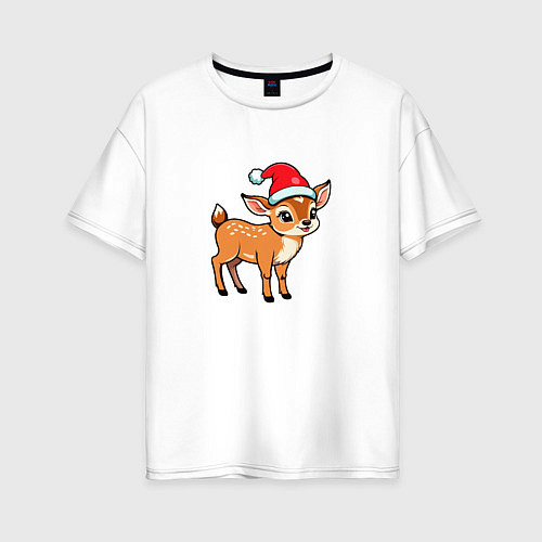 Женская футболка оверсайз Олененок в новогодней шапке / Белый – фото 1