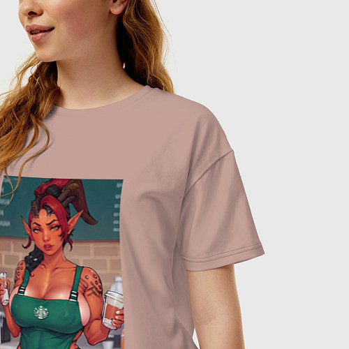 Женская футболка оверсайз Карлах и кофе / Пыльно-розовый – фото 3