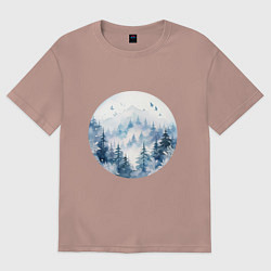 Женская футболка оверсайз Горы в тумане в круге