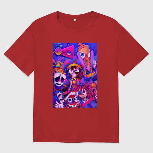 Женская футболка оверсайз Удивительный цифровой цирк art / Красный – фото 1