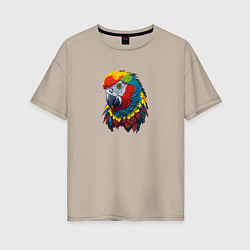 Женская футболка оверсайз Красочный попугай в ярких перьях