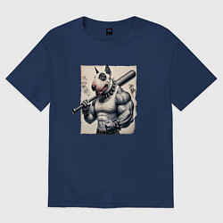 Футболка оверсайз женская Качок Булли с битой - нейросеть, цвет: тёмно-синий