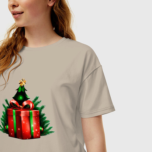 Женская футболка оверсайз Рождественский подарок / Миндальный – фото 3