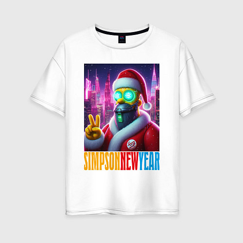 Женская футболка оверсайз Simpson new year - cyberpunk / Белый – фото 1