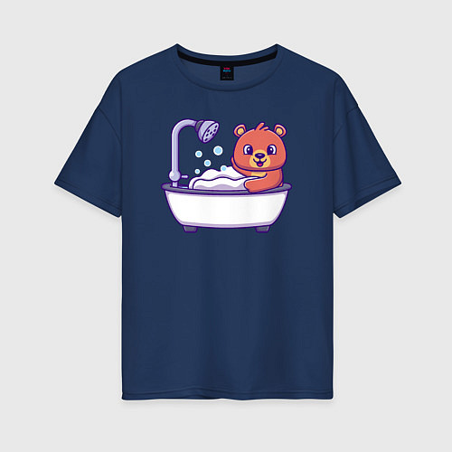 Женская футболка оверсайз Мишка в ванне / Тёмно-синий – фото 1