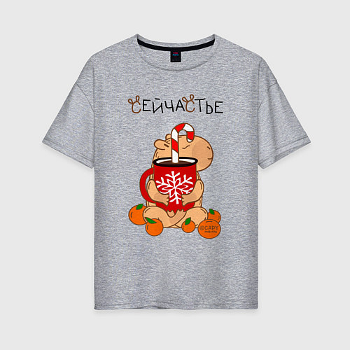 Женская футболка оверсайз Капибара и кружка с оленем: сейчастье / Меланж – фото 1