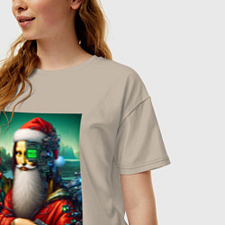 Футболка оверсайз женская Mona Lisa in Santa costume - cyberpunk, цвет: миндальный — фото 2