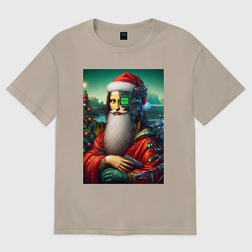 Женская футболка оверсайз Mona Lisa in Santa costume - cyberpunk / Миндальный – фото 1
