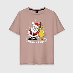 Женская футболка оверсайз Дед мороз с оленем