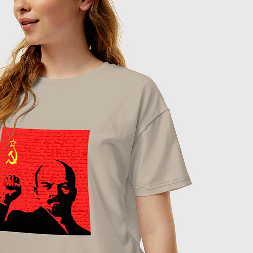Женская футболка оверсайз Lenin in red / Миндальный – фото 3