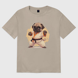 Футболка оверсайз женская Карате мопс, цвет: миндальный