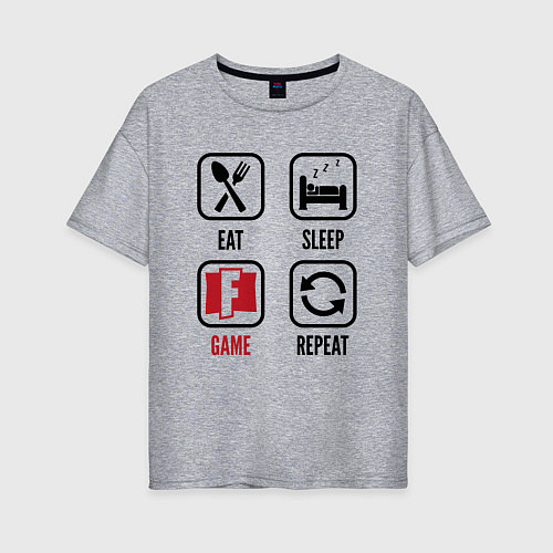 Женская футболка оверсайз Eat - sleep - Fortnite - repeat / Меланж – фото 1