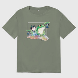 Футболка оверсайз женская Маомао чиби и лягушка - Монолог фармацевта, цвет: авокадо
