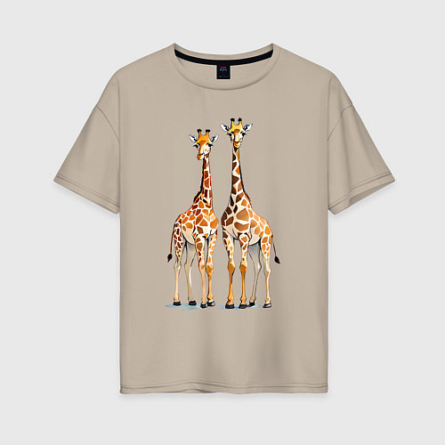 Женская футболка оверсайз Друзья-жирафы / Миндальный – фото 1