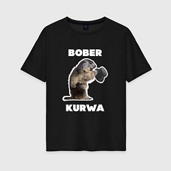 Футболка оверсайз женская Bobr kurwa with hat, цвет: черный