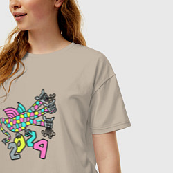 Футболка оверсайз женская Русский дракон на Новый год, цвет: миндальный — фото 2