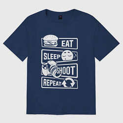 Футболка оверсайз женская Еда сон фото, цвет: тёмно-синий