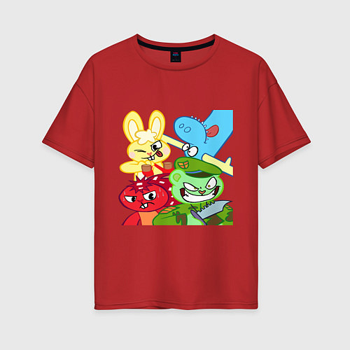 Женская футболка оверсайз Four happy tree friends / Красный – фото 1