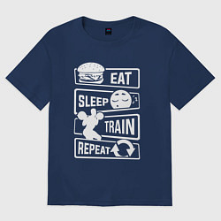 Футболка оверсайз женская Еда сон тренировка, цвет: тёмно-синий