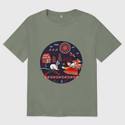 Женская футболка оверсайз Кот и лиса из сказки