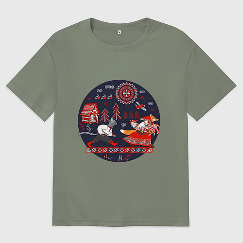 Женская футболка оверсайз Кот и лиса из сказки / Авокадо – фото 1