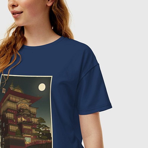 Женская футболка оверсайз Унесённые призраками - купальни абурая / Тёмно-синий – фото 3
