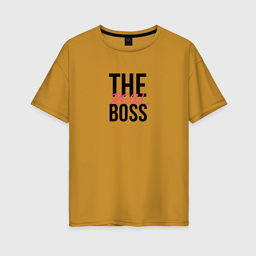 Женская футболка оверсайз The real boss / Горчичный – фото 1