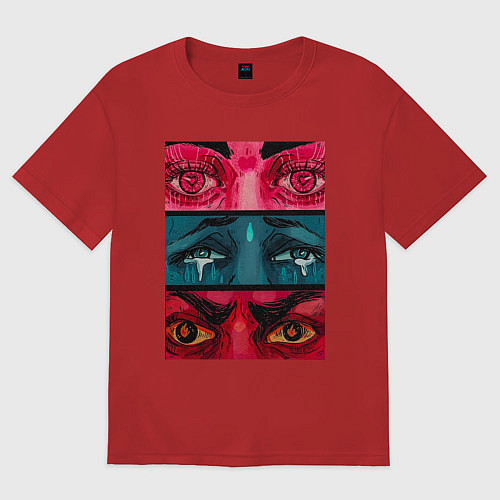 Женская футболка оверсайз Странный вгляд / Красный – фото 1