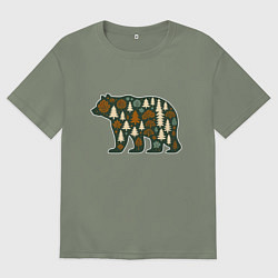 Женская футболка оверсайз Медведь и тайга