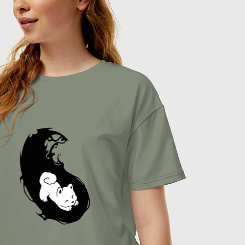 Женская футболка оверсайз Инь ян чёрный парный / Авокадо – фото 3