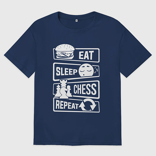 Женская футболка оверсайз Еда сон шахматы / Тёмно-синий – фото 1