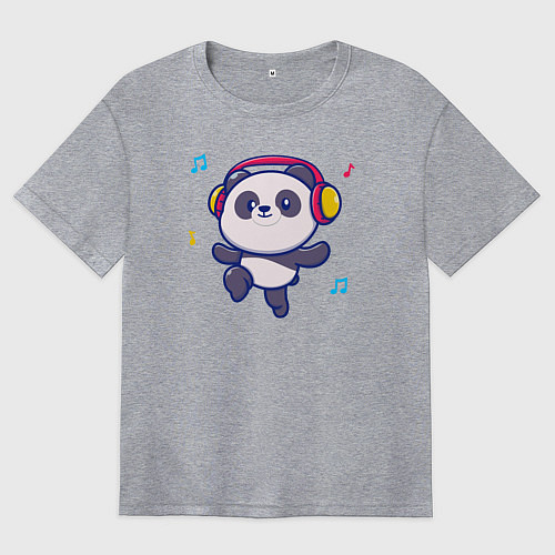 Женская футболка оверсайз Music panda / Меланж – фото 1