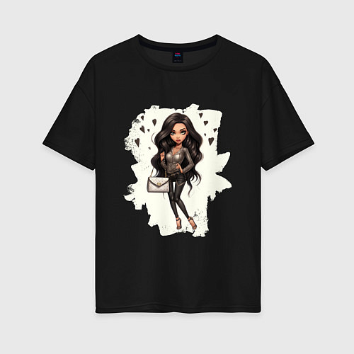 Женская футболка оверсайз A fashion girl / Черный – фото 1