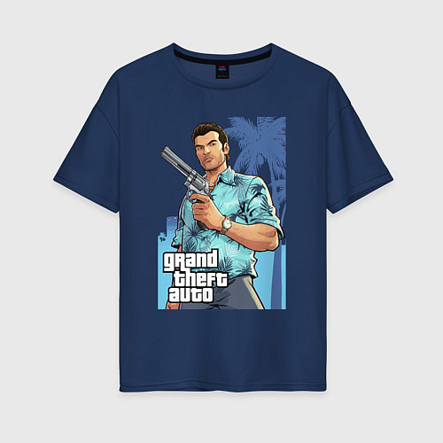 Женская футболка оверсайз GTA - Томми Версетти / Тёмно-синий – фото 1