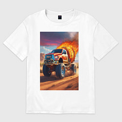 Женская футболка оверсайз Горящая машина