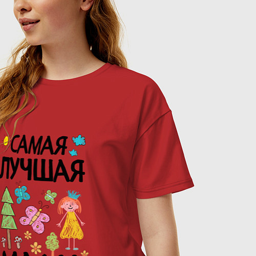 Женская футболка оверсайз Детский рисунок - самая лучшая мама / Красный – фото 3