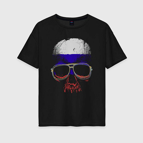 Женская футболка оверсайз Russia skull / Черный – фото 1