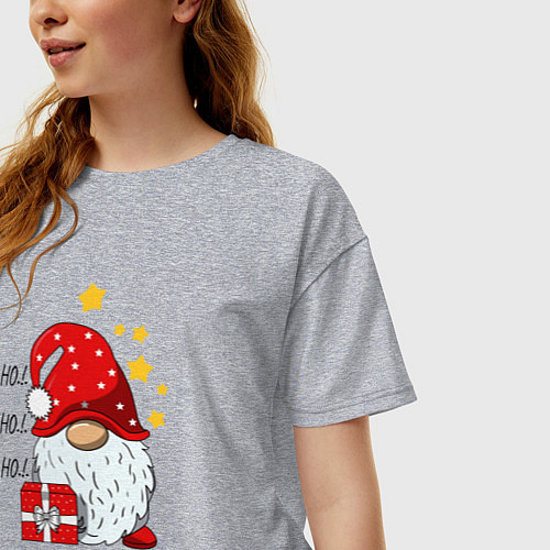Женская футболка оверсайз Милый гном с подарком / Меланж – фото 3
