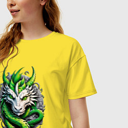 Футболка оверсайз женская Зеленый дракон символ 2024 года, цвет: желтый — фото 2