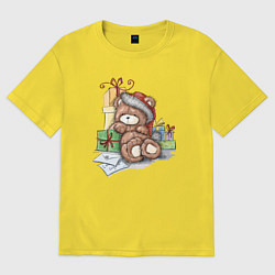 Женская футболка оверсайз Мишка с подарками