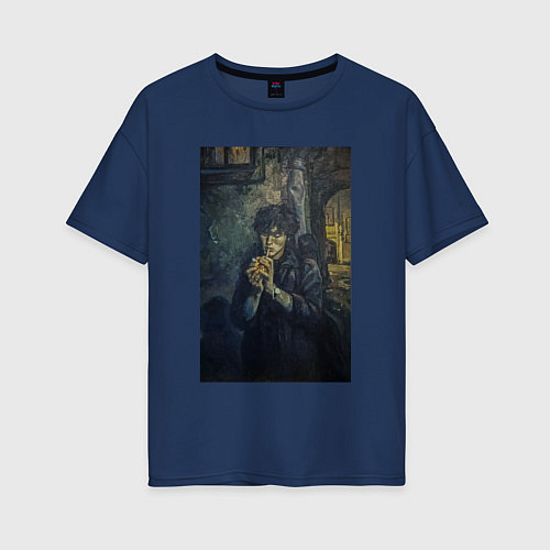 Женская футболка оверсайз Виктор Цой картина / Тёмно-синий – фото 1