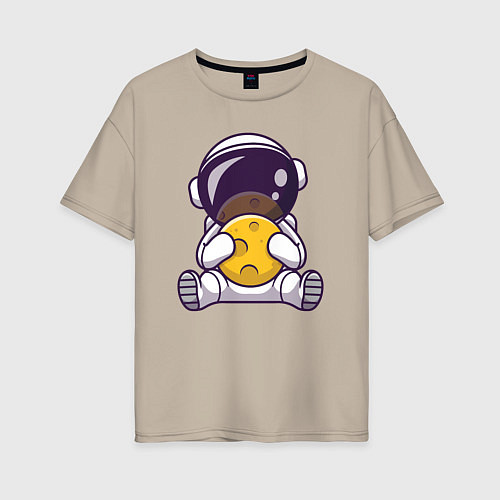 Женская футболка оверсайз Космонавт и луна / Миндальный – фото 1