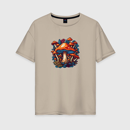 Женская футболка оверсайз Сказочные грибы / Миндальный – фото 1