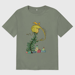 Футболка оверсайз женская Дракоша с Новым годом, цвет: авокадо