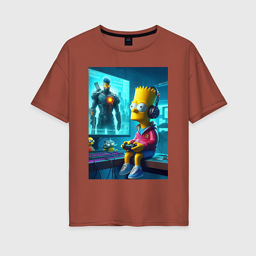 Женская футболка оверсайз Bart Simpson is an avid gamer / Кирпичный – фото 1